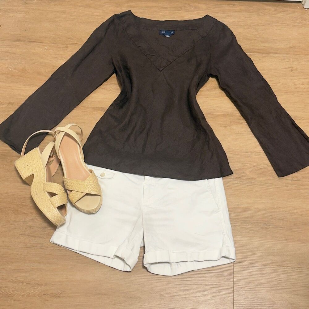 Quiet Luxury Chocolate Brown Ann Taylor V-Neck Blouse